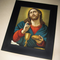 110-годишна немска олеография хромолитография Христос, в дървена рамка 43/53 см, отлична, снимка 2 - Картини - 44857619