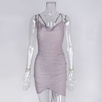 Сребриста бледо лилава къса вечерна рокля, снимка 4 - Рокли - 26276549