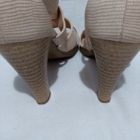 MANFIELD - ЕСТЕСТВЕНА КОЖА - елегантни сандали, широки каишки, цвят бежов, снимка 4 - Дамски елегантни обувки - 32398194