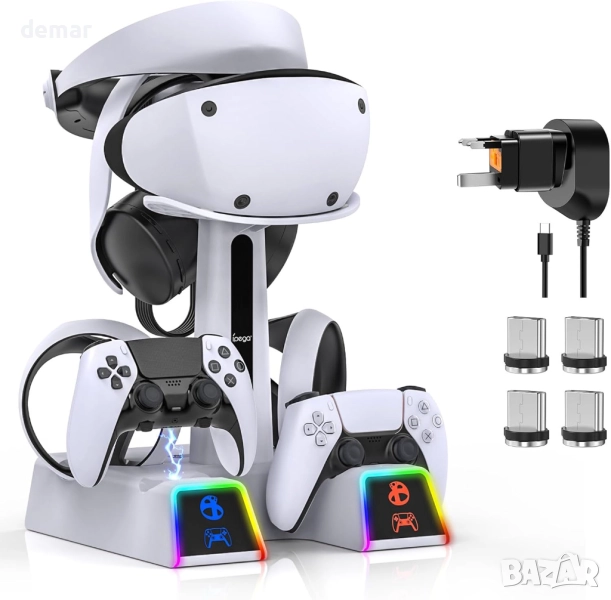 RGB зарядна станция за PSVR 2/PS5/PS5 Edge контролери с AC адаптер, снимка 1