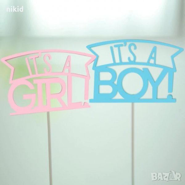 it's a Girl it's a Boy картонен топер украса декор за торта табела момче момиче бебе, снимка 1