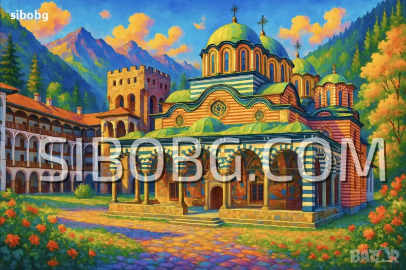 Диамантен гоблен „Тишина и молитва - Рилски манастир", снимка 1