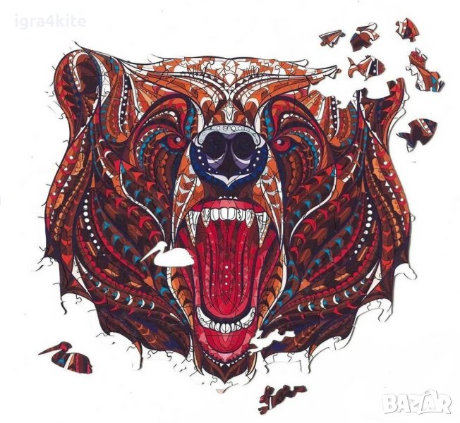 Дървен пъзел животни МЕЧКА / А4 формат Размер М / 27 МОДЕЛА, снимка 1