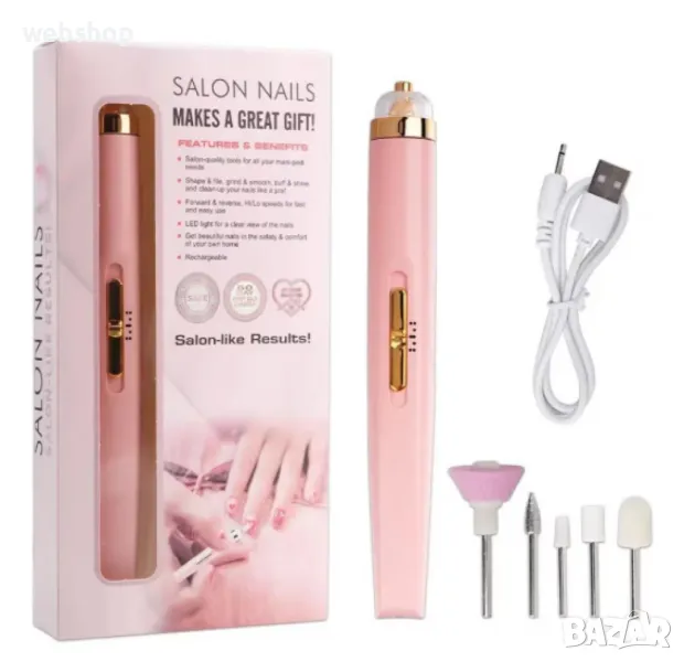 Акумулаторна електрическа Пила за нокти, 5/1, преносима, USB зареждане, розова, снимка 1