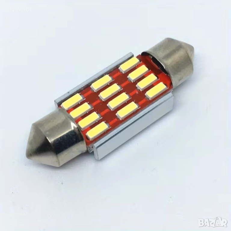 LED диодна лампа, 12 SMD диода, 41мм, 12V, бяла светлина, Canbus, снимка 1