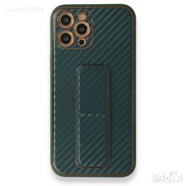 Противоударен кейс със стойка за iPhone 15 Plus, TP-36, Зелен Карбон, снимка 1