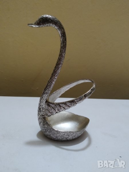 посребрен метален лъжичник-лебед, снимка 1