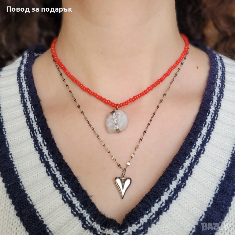 Двуслойно колие с естествен кварц , снимка 1