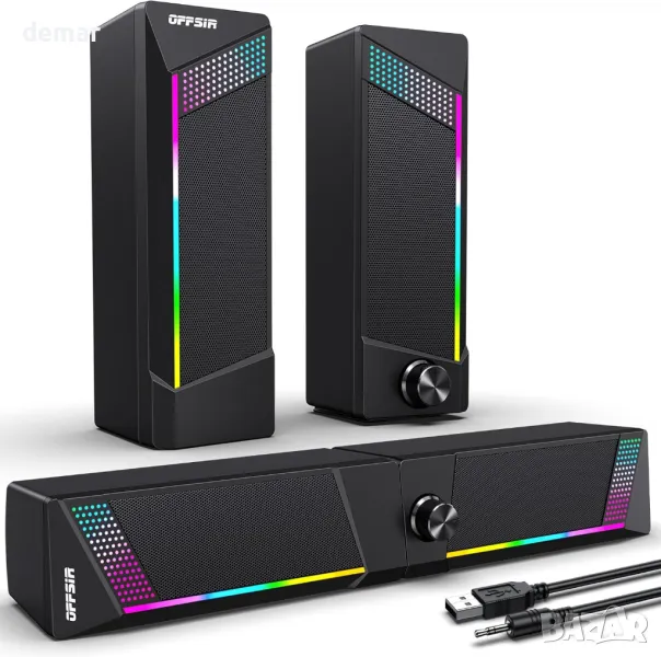 Компютърни високоговорители EnjoyNest, RGB високоговорители, USB захранване, 3,5 mm Aux, снимка 1