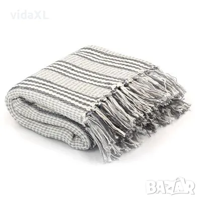 vidaXL Декоративно одеяло, памук, ивици, 160x210 см, сиво и бяло (SKU:245328), снимка 1