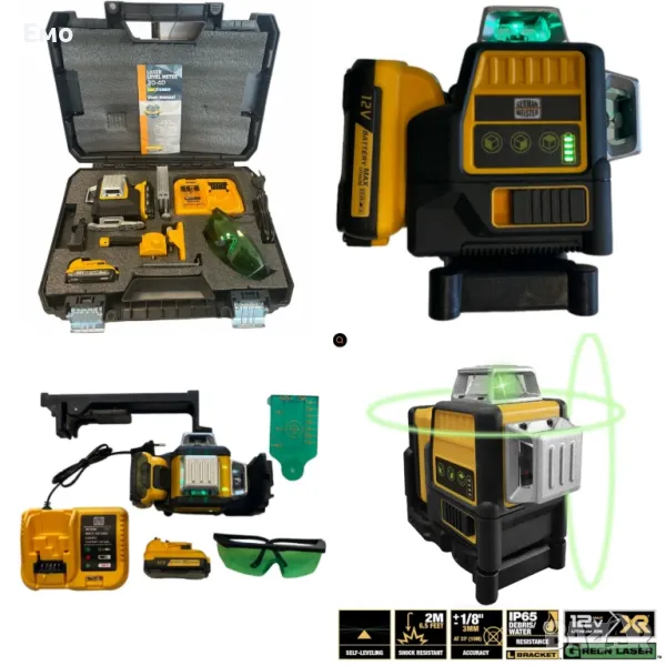 Лазерен 3D -  360 градуса нивелир с 2 батерии 12V 3 AH, 3 лъча, снимка 1