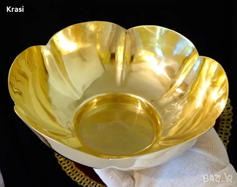 Бронзова салатиера,фруктиера,купа,цвете. , снимка 1