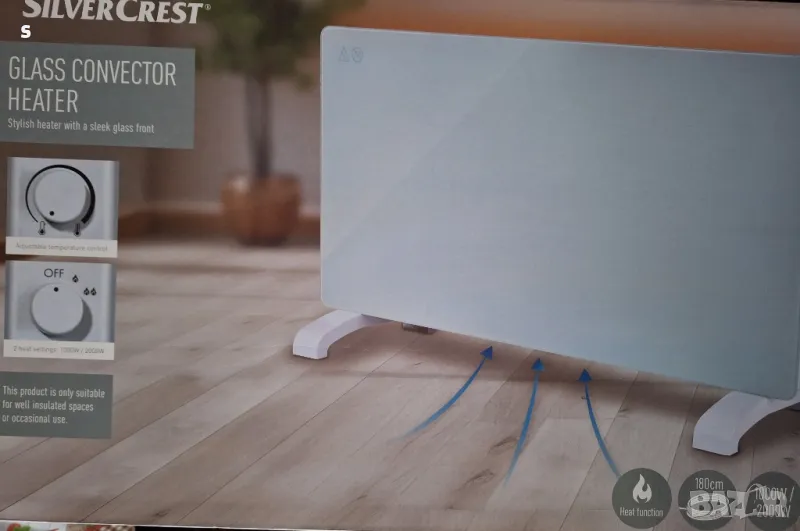 електрическа печка 1000/2000W стъклен панел , снимка 1