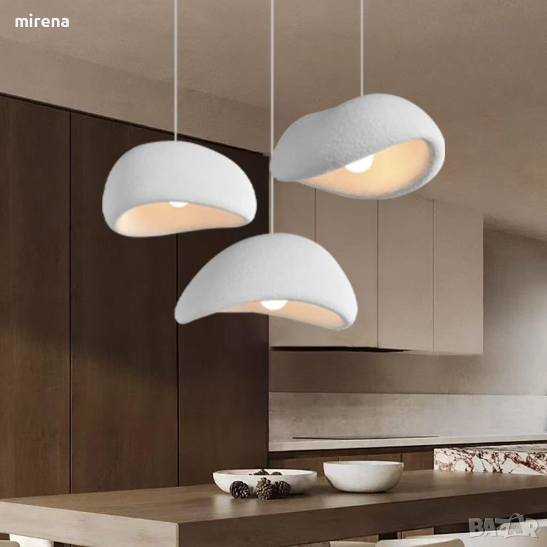 Висяща лампа Wabi Sabi E27, модерна, бяла, неправилен дизайн, полилей, снимка 1