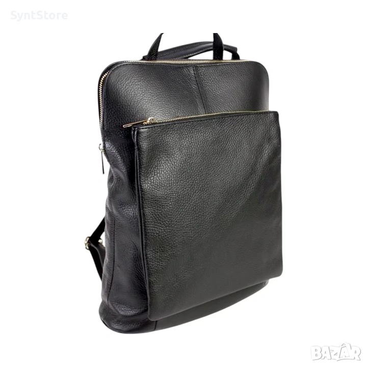 Стилна дамска раница от естествена кожа – черна, многофункционална, снимка 1