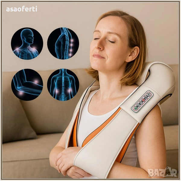 ⭐ 4D Шиацу Масажор (Grab/Граб) за Врат, Гръб и Рамене с Инфрачервено Затопляне, снимка 1