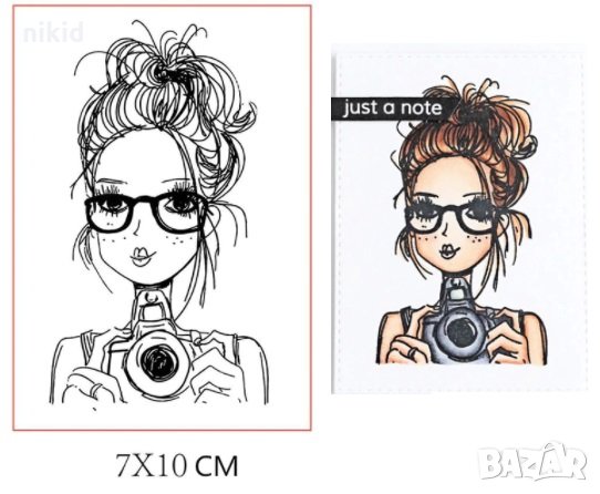 Жена с фотоапарат малък силиконов гумен печат декор бисквитки фондан Scrapbooking, снимка 1
