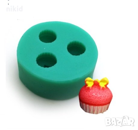 3 мини кексчета мъфини с панделки силиконов молд форма декорация торта фондан шоколад и др, снимка 1