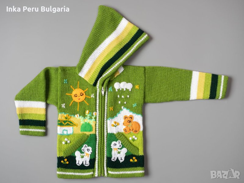 Зелена перуанска детска жилетка, размери от 0 до 7 години , снимка 1