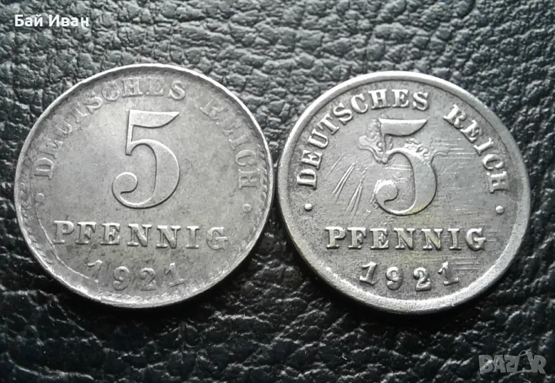 Стара монета/и 5 пфенига 1921 г .Германия- железни,куриоз ,грешка,уникат !, снимка 1