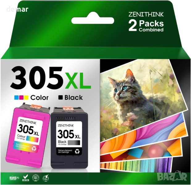 Мастилени касети ZENITHINK 305XL за НР, 2 броя - черна и цветна, снимка 1