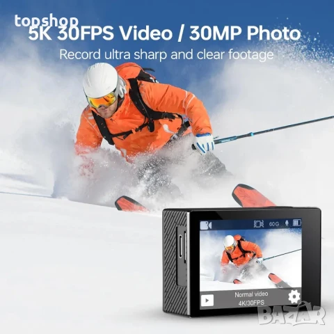 НОВА Speed ​​10 Екшън камера 5K 30FPS Водоустойчива 30 метра, 5X увеличение, 2 x 1350mAh батерия, снимка 6 - Камери - 50529840