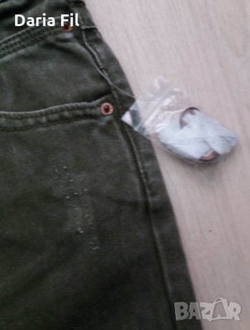 Дънки с накъсан ефект и леко увиснало дъно в милитъри зелен и в розов цвят, снимка 5 - Дънки - 28605692