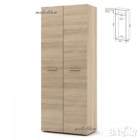 Гардероб двукрилен с рафт и изтеглящ лост(код-4507), снимка 2 - Гардероби - 26944337