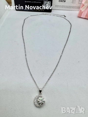 Сребърно колие с мойсанит (Диамант) 1 карат, снимка 7 - Колиета, медальони, синджири - 52371028