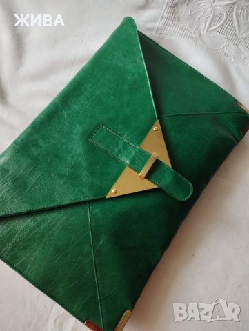 Дамски клъч насителн зелен цввят и метални орнаменти, снимка 2 - Чанти - 38081458