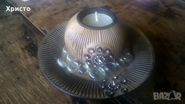свещник с чинийка и стъклени камъчета CIRCLEWARE Decor New York