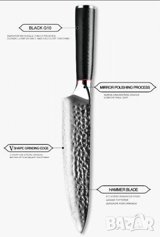 Професионален Нож от Дамаска стомана., снимка 9 - Прибори за хранене, готвене и сервиране - 19186192