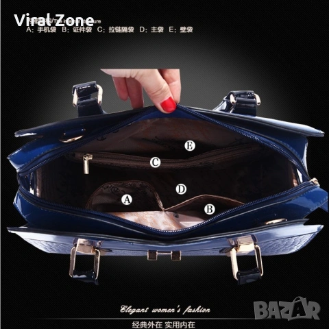 Луксозна лачена дамска чанта, имитираща крокодилски десен , снимка 2 - Чанти - 53290040