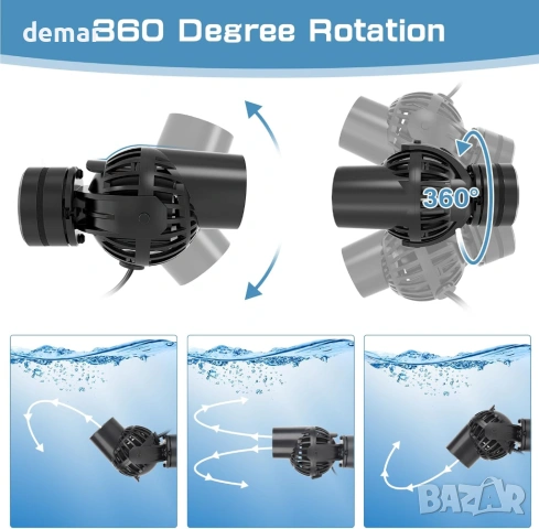 hygger Помпа за аквариумни вълни, 360° въртяща се, 5000 л/ч, 6W, магнитна основа, снимка 6 - Оборудване за аквариуми - 53530994
