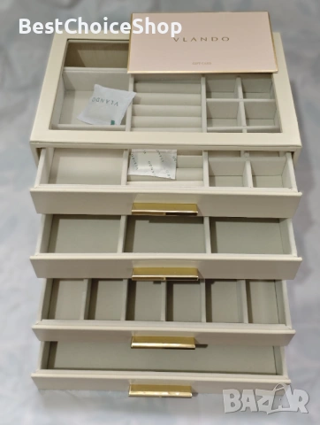 Vlando кутия за бижута 4-етажен органайзер с стъклен капак, снимка 2 - Подаръци за жени - 53199360