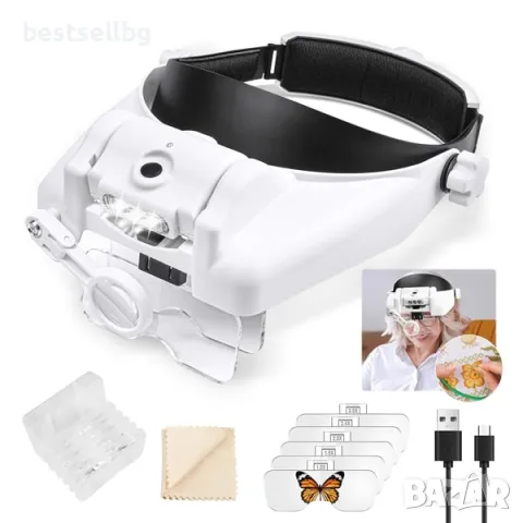 Професионална лупа за глава LED осветеление за четене шиене бродиране, снимка 9 - Други инструменти - 47547374