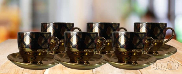 Комплект от 6 бр. чаши за кафе + 6 бр. чинийки, снимка 1 - Сервизи - 44859609