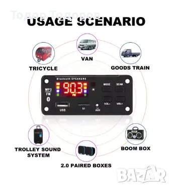 MP3 2*25W модул за вграждане 6V-12V, снимка 2 - MP3 и MP4 плеъри - 48706555