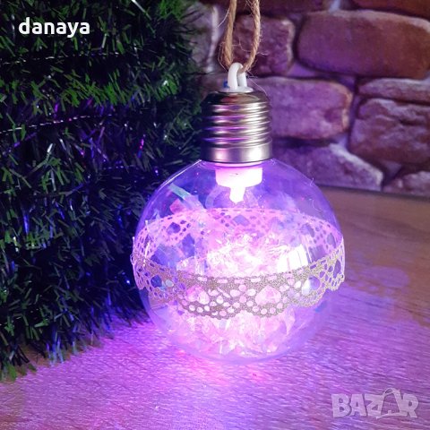 1260 Светеща коледна топка с pvc дантела за украса на елха 8см диаметър, снимка 4 - Декорация за дома - 27032050