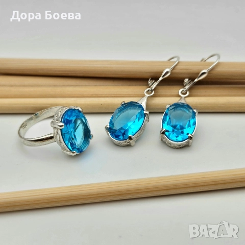 Сребърно съчетание: "Циан", снимка 2 - Колиета, медальони, синджири - 52587619