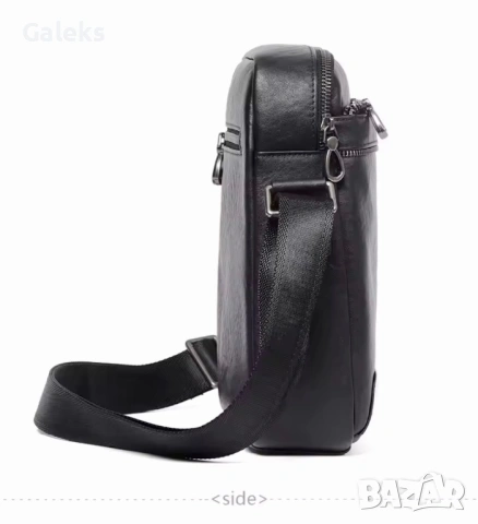 Мъжка елегантна дизайнерска чанта за през рамо /Черна естествена кожа!, снимка 4 - Чанти - 53260461