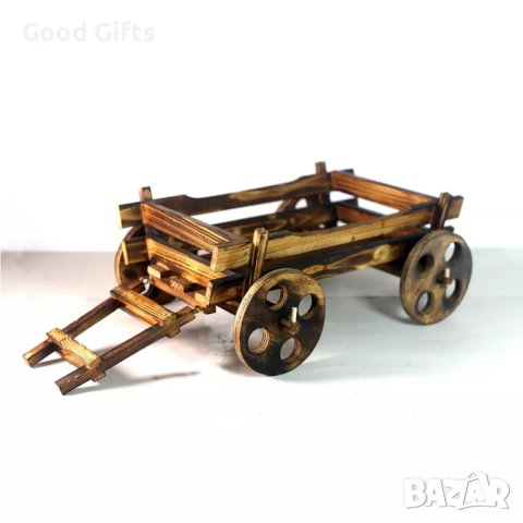 ДЪРВЕНА ГОЛЯМА КАРУЧКА, Декорация за градина, 75см