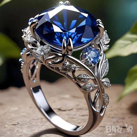 Пръстен със син кубичен циркон, снимка 2 - Пръстени - 43668539