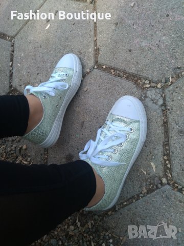 Най-новия модел дамски кецове в зелено с метална шарка на змийска кожа, снимка 8 - Кецове - 37515521