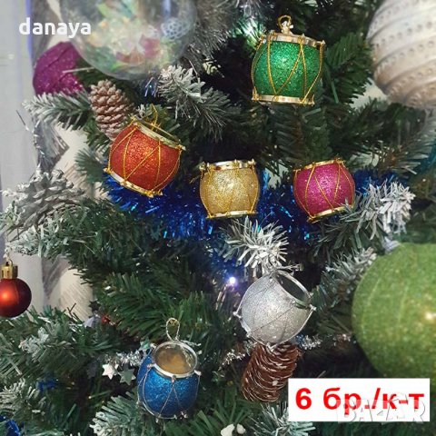 2550 Комплект играчки за елха Брокатени барабанчета, 6 броя