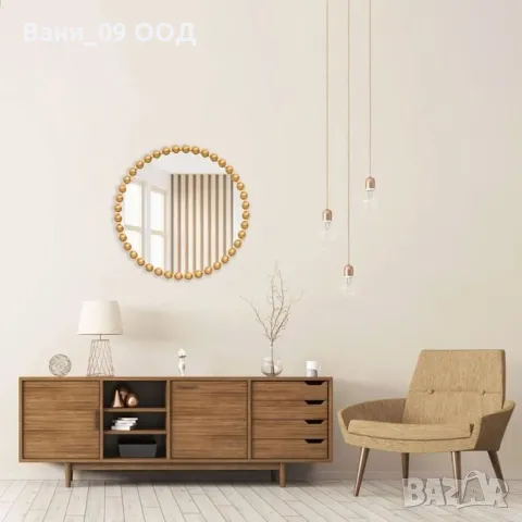 60см! Кръгло стенно огледало със златиста рамка, снимка 2 - Огледала - 48557942