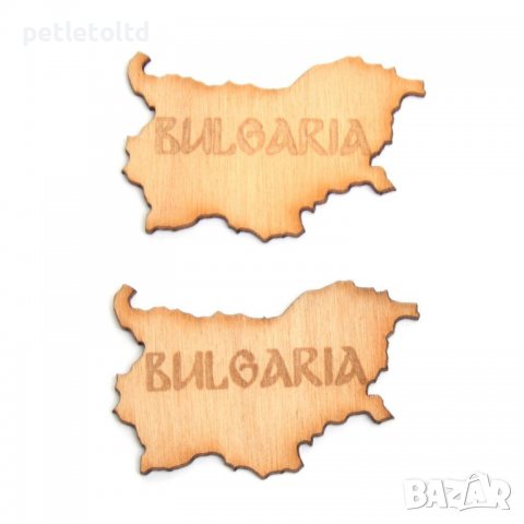 Карта на България с надпис BULGARIA - Лазерно рязан дървен елемент 40 мм Х 25 мм, снимка 2 - Декорация за дома - 37593311