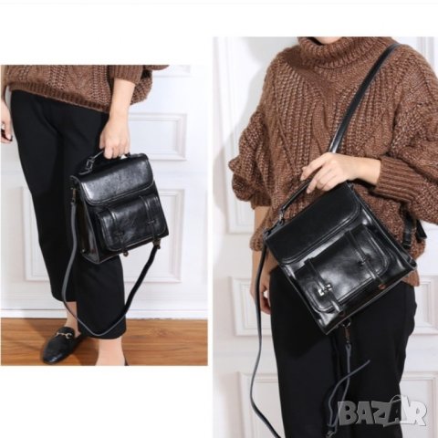 Чанта-раница от естествена кожа Black 1149, снимка 3 - Чанти - 43056113