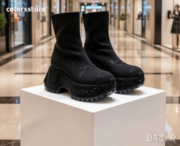 Спортни обувки на платформа - черни с камъчета - 5WL110 , снимка 1 - Маратонки - 46287687
