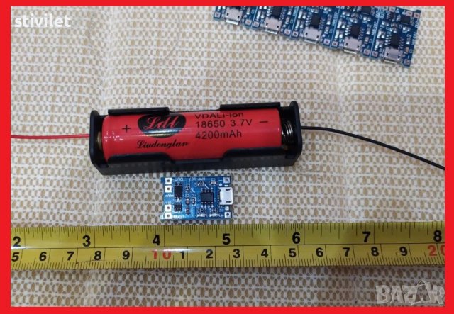 Контролер Литиева батерия Модул зареждане Платка за 5V 1A 18650 TP4056 micro USB +Кутия за  батерии , снимка 5 - Друга електроника - 39460955